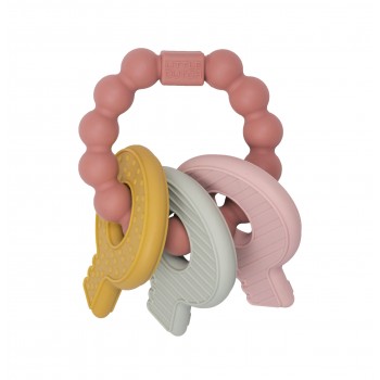 Jucarie de dentitie din silicon - Breloc cu chei roz - Little Dutch