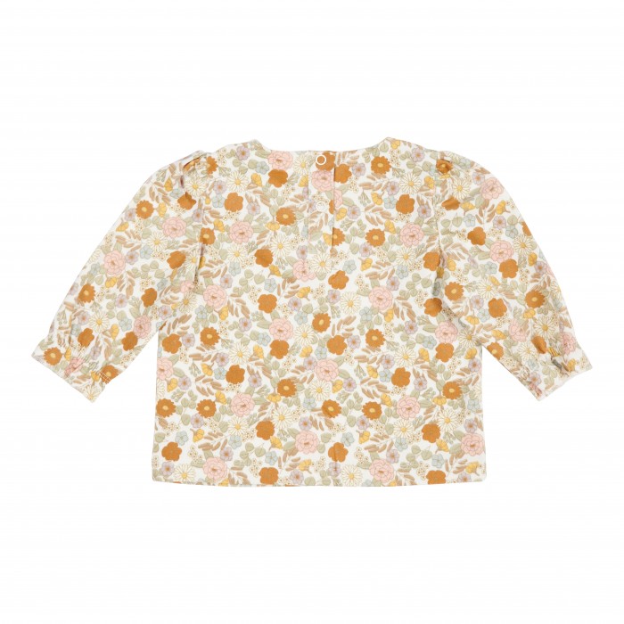 Bluzita din catifea de bumbac organic cu maneci bufante - Vintage Little Flowers - Little Dutch