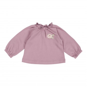 Bluzita din bumbac organic cu guler incretit Mauve - Vintage Little Flowers - Little Dutch
