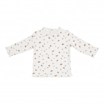 Bluzita din bumbac organic cu volane la guler si mansete White Blossom - Vintage Little Flowers - Little Dutch