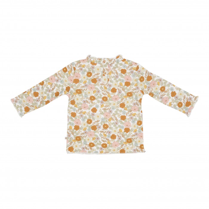 Bluzita din bumbac organic cu volane la guler si mansete - Vintage Little Flowers - Little Dutch