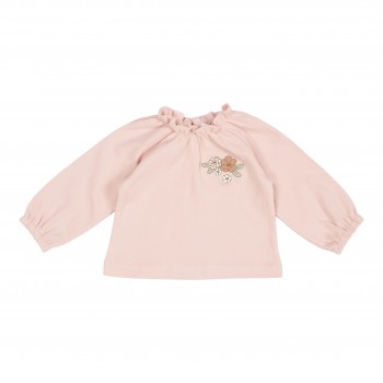 Bluzita din bumbac organic cu guler incretit Soft Pink - Vintage Little Flowers - Little Dutch