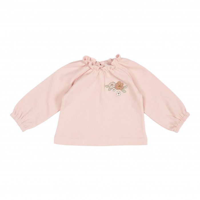 Bluzita din bumbac organic cu guler incretit Soft Pink - Vintage Little Flowers - Little Dutch