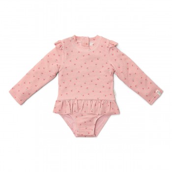 Costum de baie cu maneca lunga cu protectie UV 50+ - Sunny Flowers Blush - Little Dutch