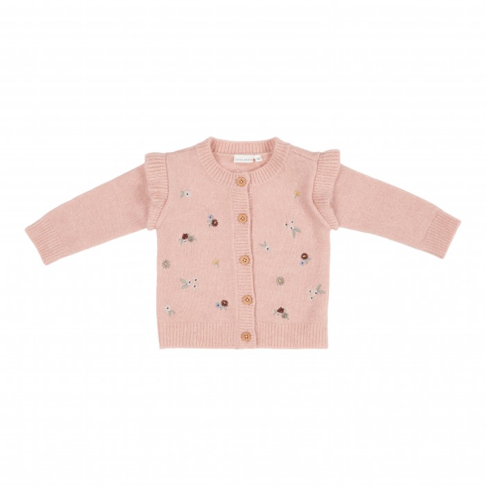 Cardigan tricotat cu broderie pentru bebelusi - Soft Pink - Vintage Little Flowers - Little Dutch