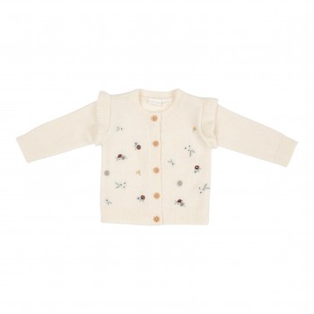 Cardigan tricotat cu broderie pentru bebelusi - Soft White - Vintage Little Flowers - Little Dutch