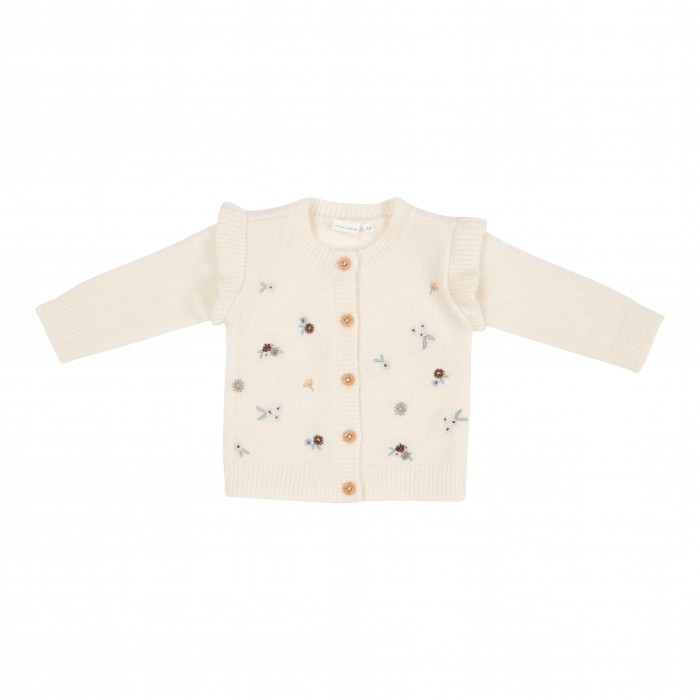 Cardigan tricotat cu broderie pentru bebelusi - Soft White - Vintage Little Flowers - Little Dutch