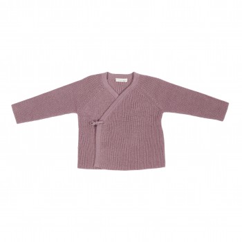 Cardigan tricotat petrecut din mix de lana pentru bebelusi - Mauve - Vintage Little Flowers - Little Dutch
