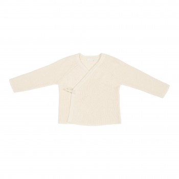 Cardigan tricotat petrecut din mix de lana pentru bebelusi - Soft White - Vintage Sunny Stripes - Little Dutch