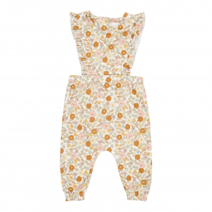 Salopeta din catifea de bumbac organic - Vintage Little Flowers - Little Dutch