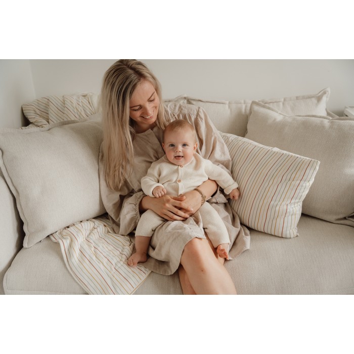 Pantaloni tricotati din mix de lana - Soft White - Vintage Sunny Stripes - Little Dutch