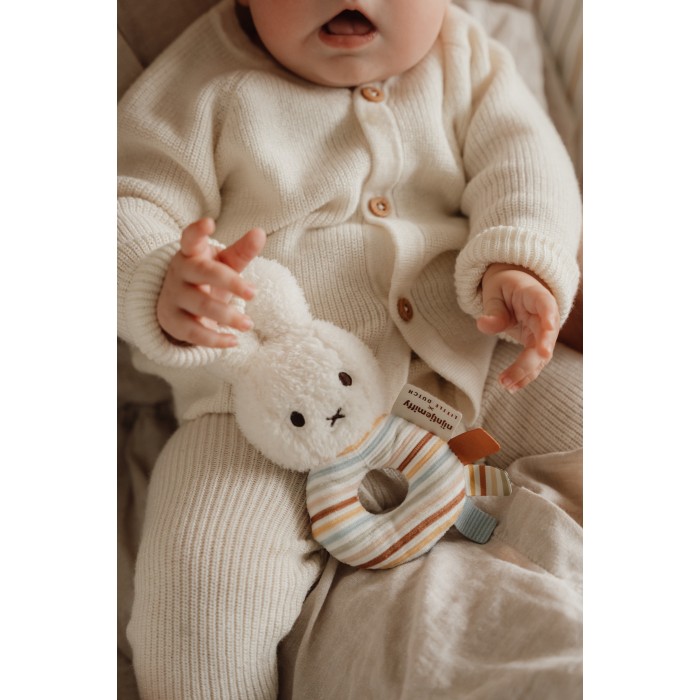 Pantaloni tricotati din mix de lana - Soft White - Vintage Sunny Stripes - Little Dutch