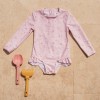 Costum de baie intreg cu maneca lunga cu protectie UV 50+ - Little Pink Flowers - Little Dutch