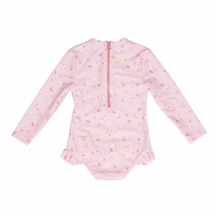 Costum de baie intreg cu maneca lunga cu protectie UV 50+ - Little Pink Flowers - Little Dutch