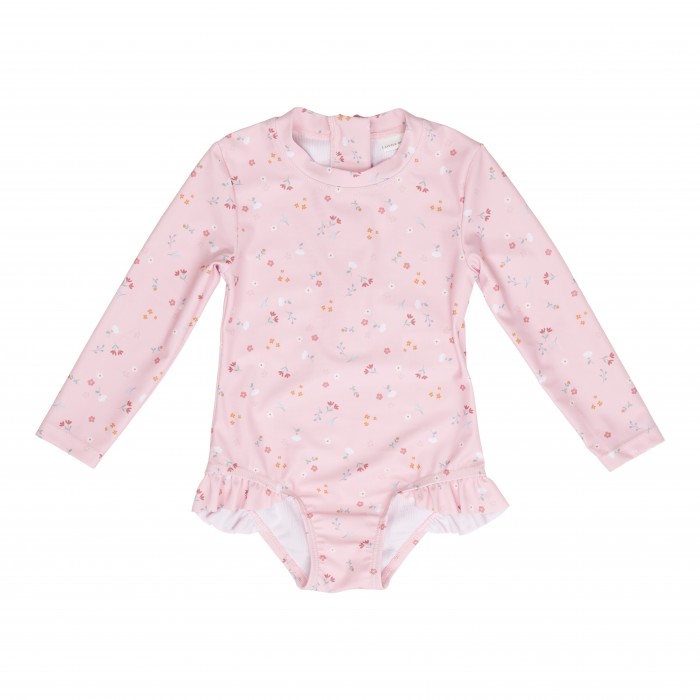 Costum de baie intreg cu maneca lunga cu protectie UV 50+ - Little Pink Flowers - Little Dutch