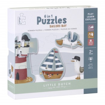 Puzzle 6 in 1 din carton FSC - Sailors Bay - Little Dutch Puzzle 6 in 1 din carton FSC - Sailors Bay - Little Dutch
