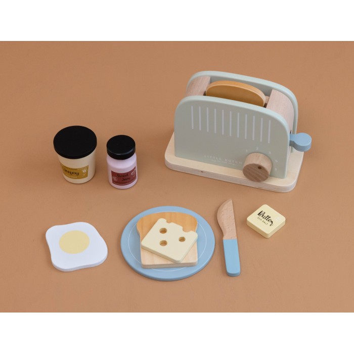 Toaster din lemn FSC cu functie pop-up si accesorii - Little Dutch