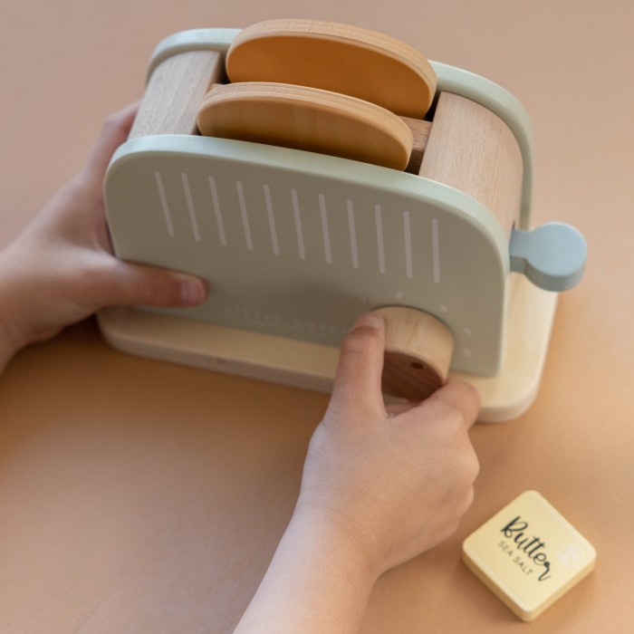 Toaster din lemn FSC cu functie pop-up si accesorii - Little Dutch