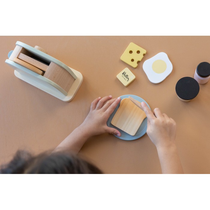 Toaster din lemn FSC cu functie pop-up si accesorii - Little Dutch