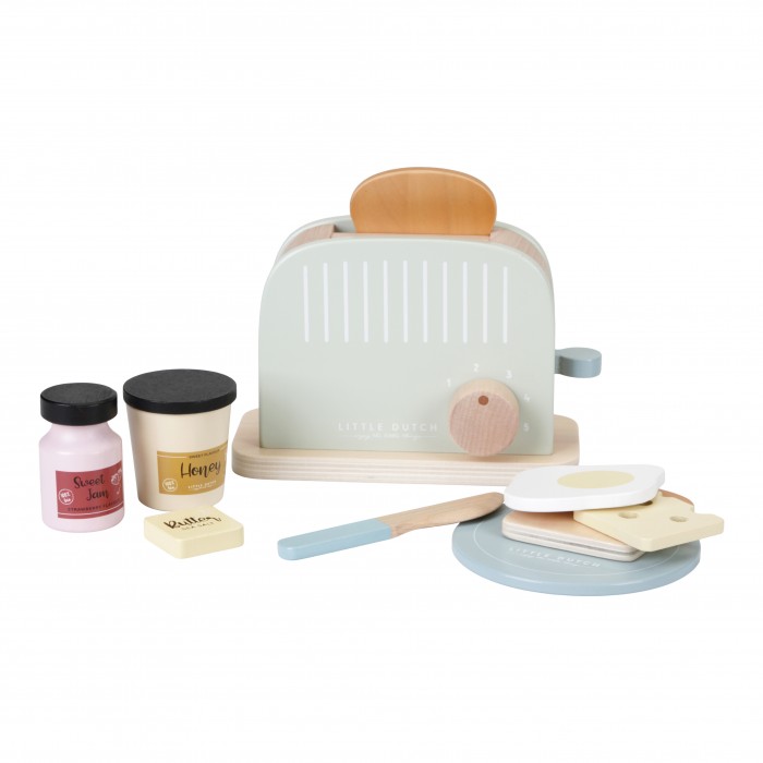 Toaster din lemn FSC cu functie pop-up si accesorii - Little Dutch