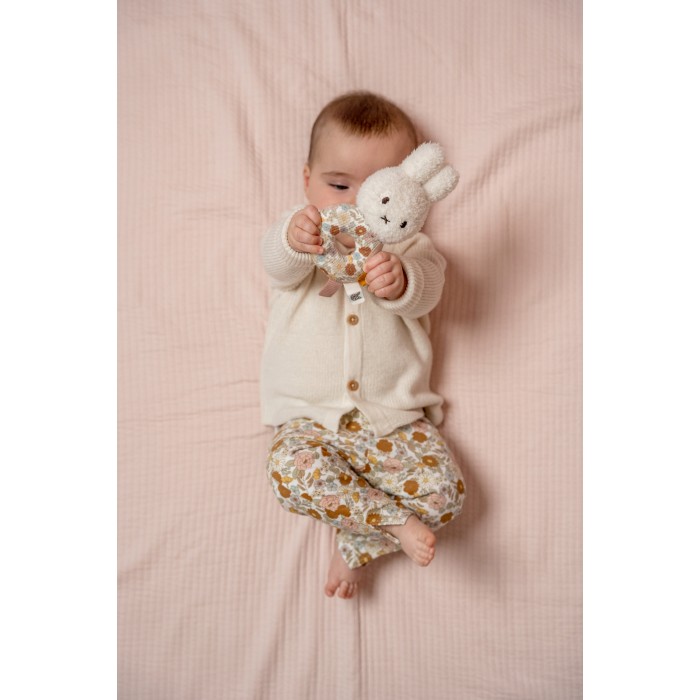 Jucarie zornaitoare din plus cu inel - Miffy Vintage Little Flowers - Little Dutch