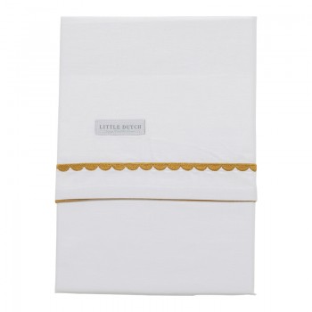 Cearsaf alb din bumbac cu broderie ocru - 110 x 140 cm - Little Dutch