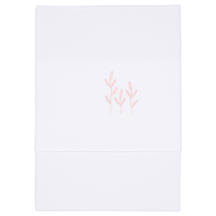 Cearsaf alb din bumbac cu broderie - Wild Flowers Pink - 110 x 140 cm - Little Dutch