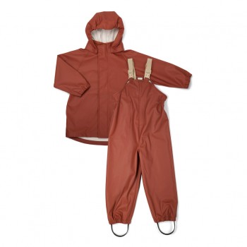 Costum impermeabil pentru ploaie cu salopeta - Carla - Mahogany - Multi Mix - Nuuroo Costum impermeabil pentru ploaie cu salopeta - Carla - Mahogany - Multi Mix - Nuuroo