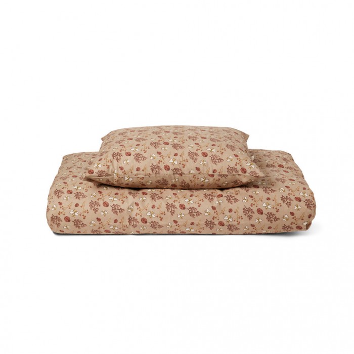 Lenjerie din bumbac organic pentru patut - 70 x 100 cm - Sand - Flower Bee - Nuuroo