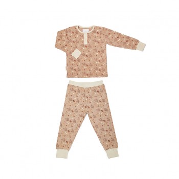 Pijama din bumbac organic pentru copii - Sara - Sand - Flower bee - Nuuroo Pijama din bumbac organic pentru copii - Sara - Sand - Flower bee - Nuuroo