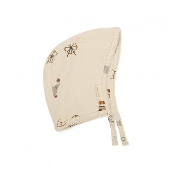 Caciulita din bumbac organic cu snur Clara - Creme - Circus - Nuuroo