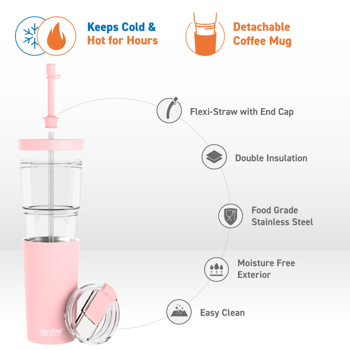 Cana termos 2 IN 1cu izolare tripla - MARINA - Pastel Peach - Asobu