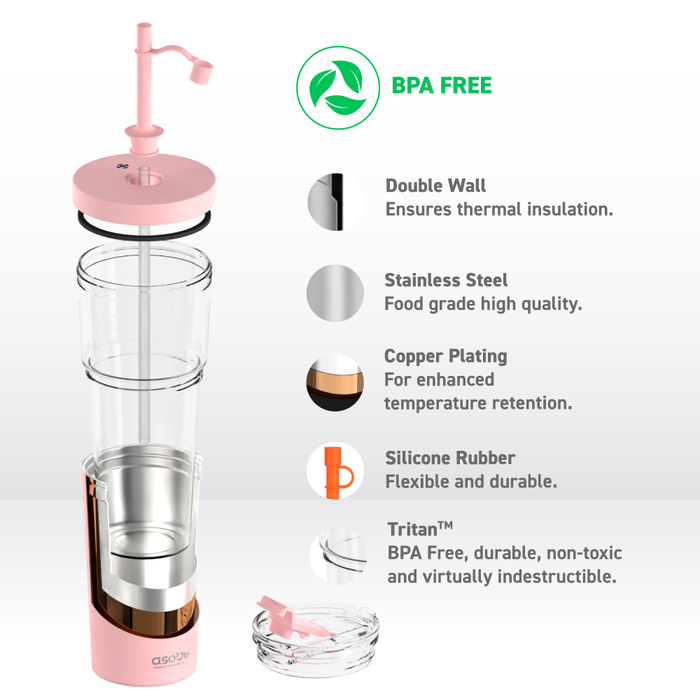 Cana termos 2 IN 1cu izolare tripla - MARINA - Pastel Peach - Asobu