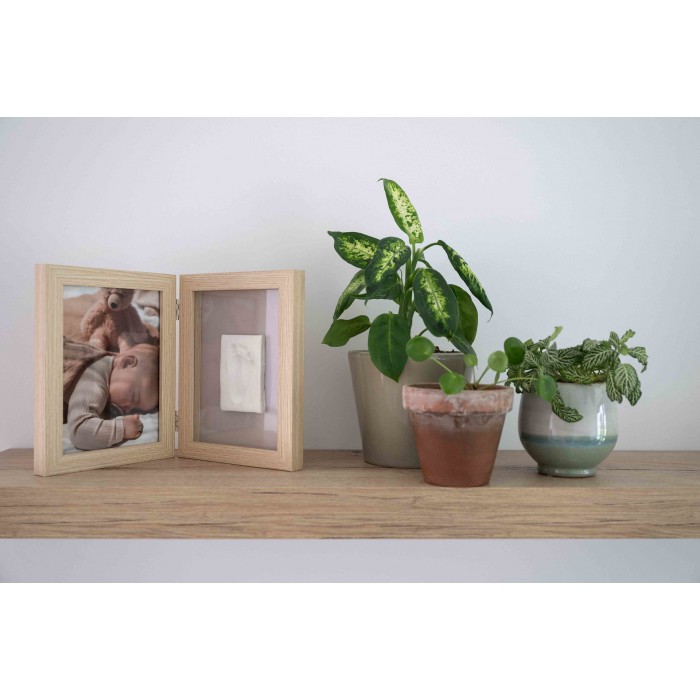 Rama foto din lemn dubla cu kit amprenta 2D - Happy Hands - Dooky