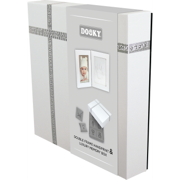 Cutie pentru amintirile bebelusului cu kit amprenta 2D - Double Frame White - Dooky Cutie pentru amintirile bebelusului cu kit amprenta 2D - Double Frame White - Dooky