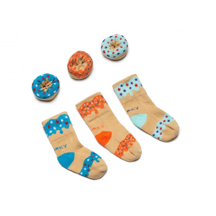 Cadou pentru ocazii speciale - Set 3 sosetute pentru bebelusi - Blueberry Orange Donut - Dooky