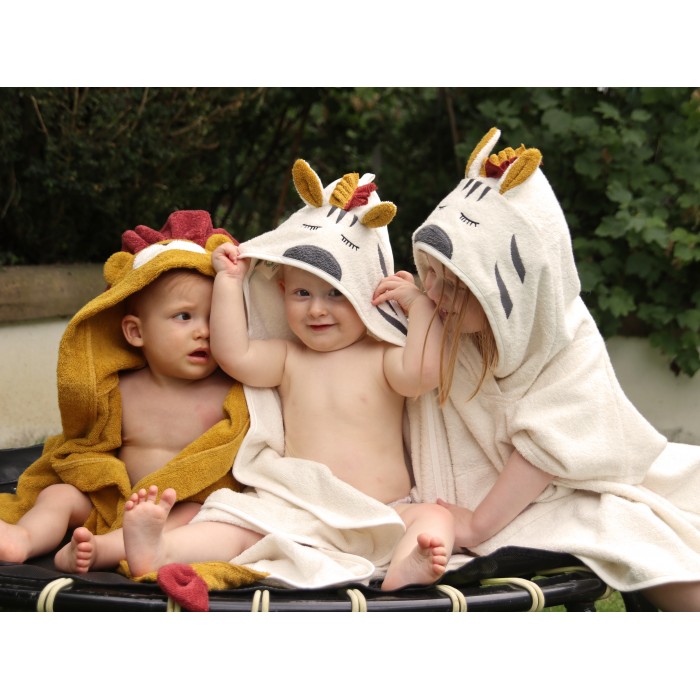 Poncho pentru baie din bumbac organic - Zebra - Kikadu Truly Organic