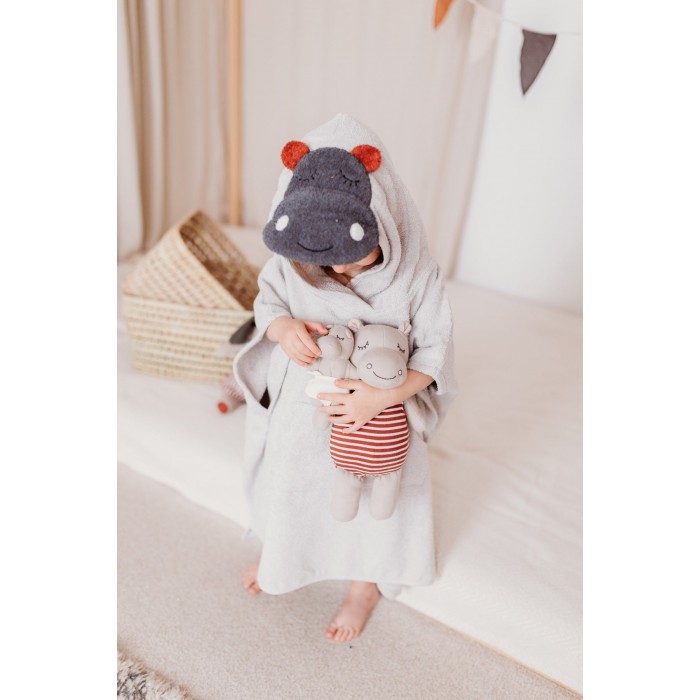 Poncho pentru baie din bumbac organic - Hipopotam - Kikadu Truly Organic