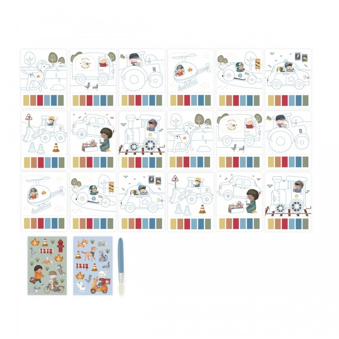 Carte de pictat cu acuarele si stickere - Jim Vehicles - Little Dutch