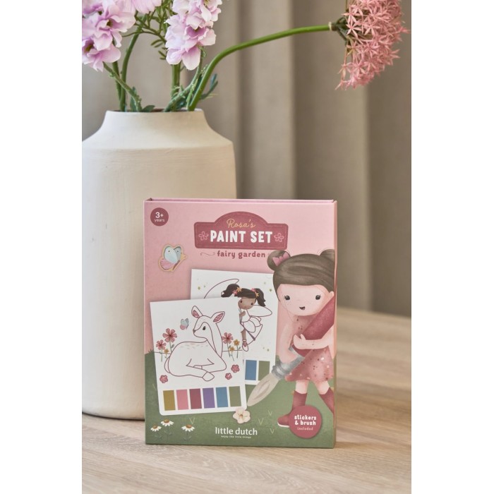 Carte de pictat cu acuarele si stickere - Rosa Fairy Garden - Little Dutch