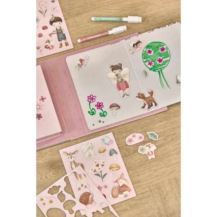 Carte magnetica cu figurine - Rosa Fairy Garden - Little Dutch