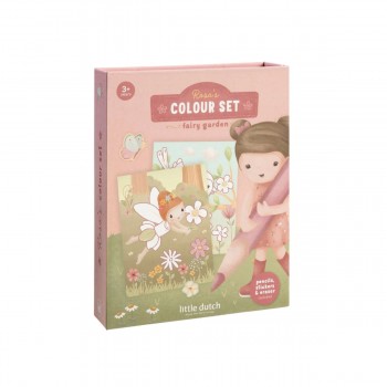 Set de colorat cu carte, creioane si stickere - Rosa Fairy Garden - Little Dutch