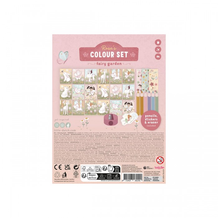 Set de colorat cu carte, creioane si stickere - Rosa Fairy Garden - Little Dutch