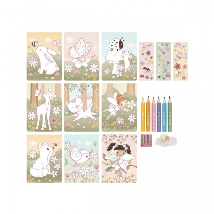 Set de colorat cu carte, creioane si stickere - Rosa Fairy Garden - Little Dutch