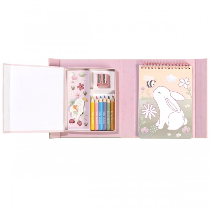 Set de colorat cu carte, creioane si stickere - Rosa Fairy Garden - Little Dutch