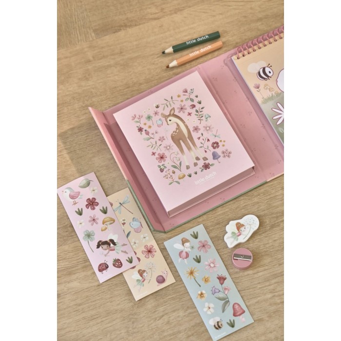Set de colorat cu carte, creioane si stickere - Rosa Fairy Garden - Little Dutch
