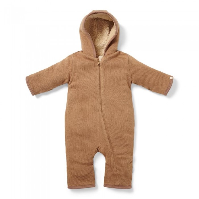 Salopeta tricotata cu gluga pentru bebelusi - Brown - Little Dutch