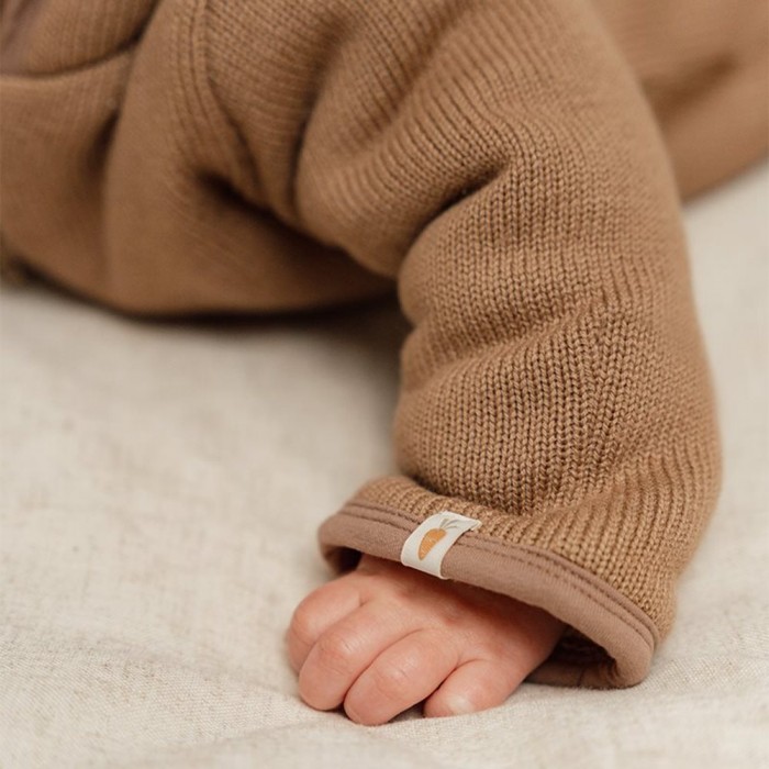 Salopeta tricotata cu gluga pentru bebelusi - Brown - Little Dutch