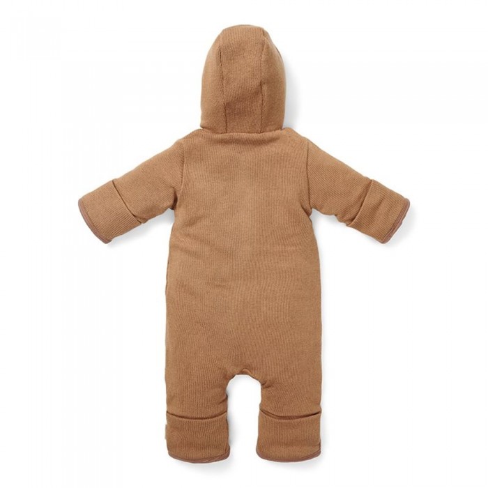 Salopeta tricotata cu gluga pentru bebelusi - Brown - Little Dutch