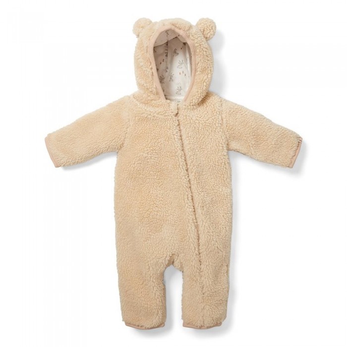 Salopeta captusita cu gluga din material teddy - Baby Bunny Sand - Little Dutch